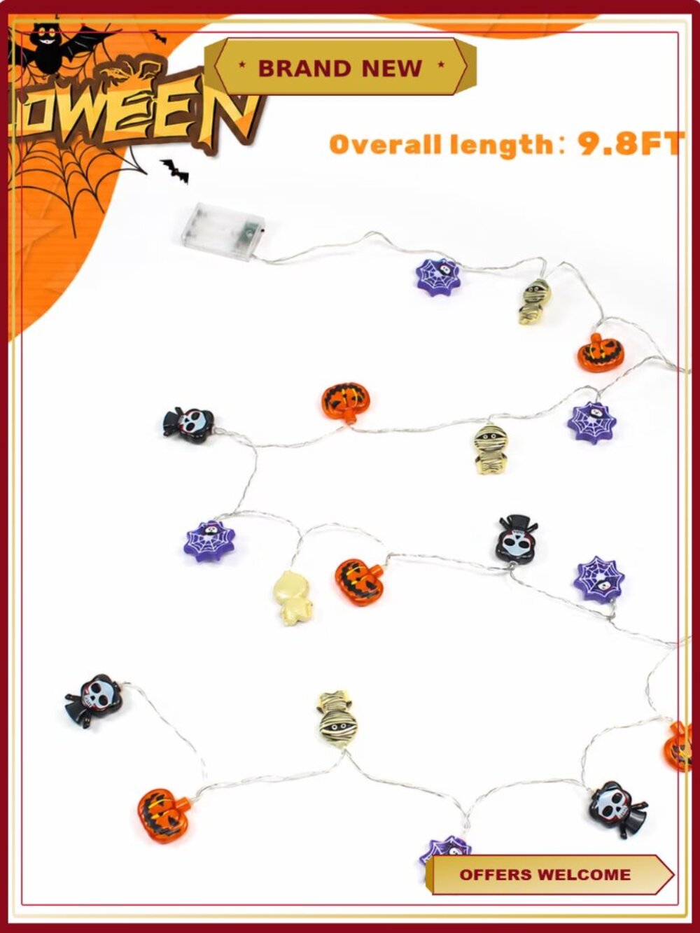 Halloween String Lights 10 ft 20 LED Battery Operated Fairy Lights - Picture 5 of 6